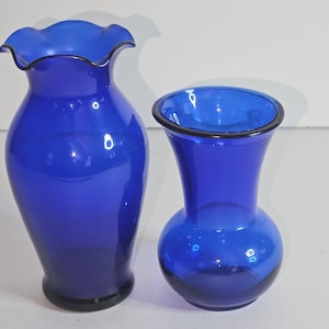 Vintage Cobalt Blue Glass Small Vase Set