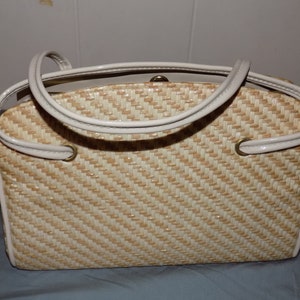 Vintage Plastic Straw Woven Purse Handbag Vinyl Pocketbook
