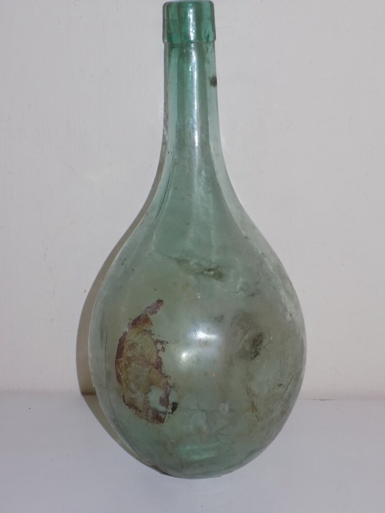 Vintage VCP Blown Glass Green Blue Round Bottom Flask Decanter Bottle