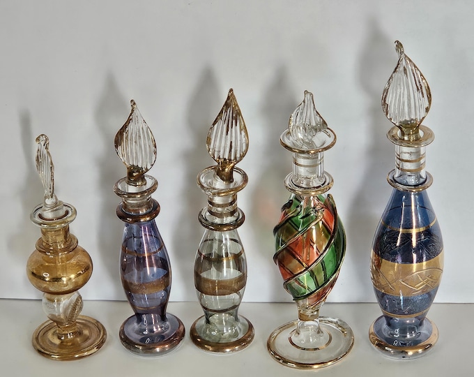 Vintage Blown Glass Perfume Bottle Collection With Stoppers