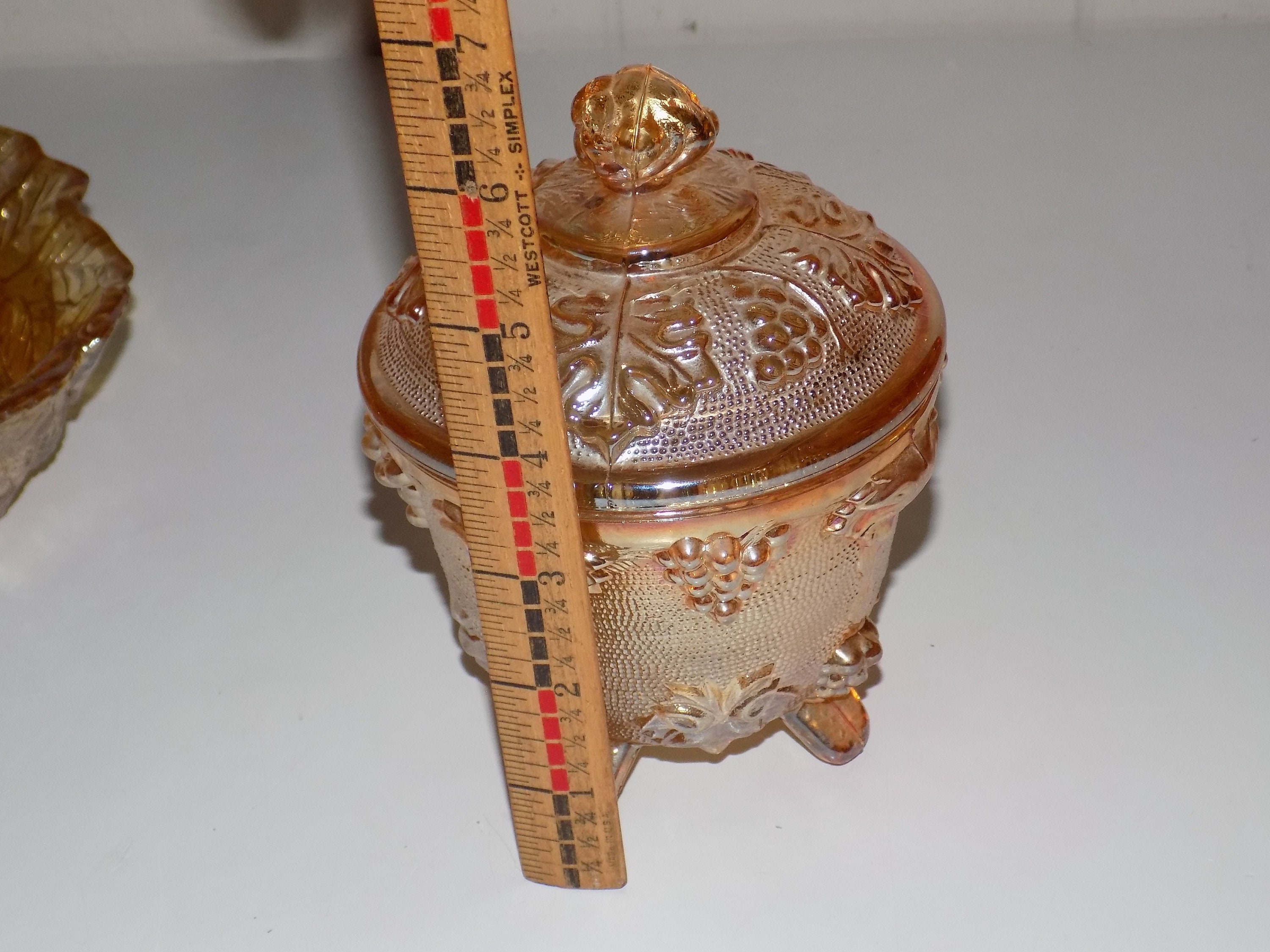 Vintage Iridescent Orange Candy Dish Set Lid Bowl Etsy