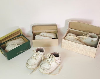 Vintage Leather Baby Crib Shoe Lot Buntees Stride Rite Little Imp With Boxes