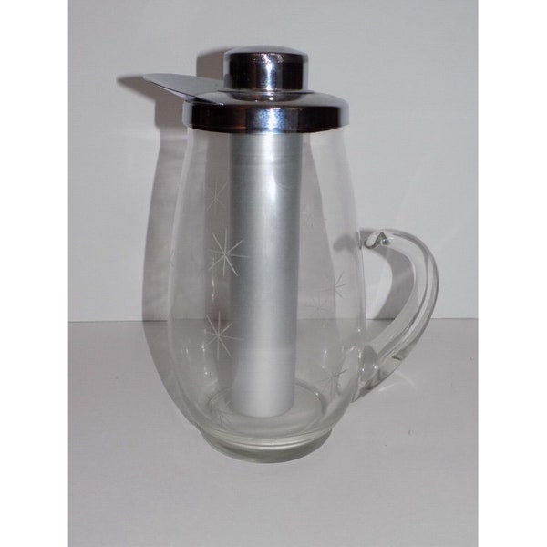 Vintage Retro Glass Chrome Pitcher Decanter Frigidtube Center Ice Chilling Tube