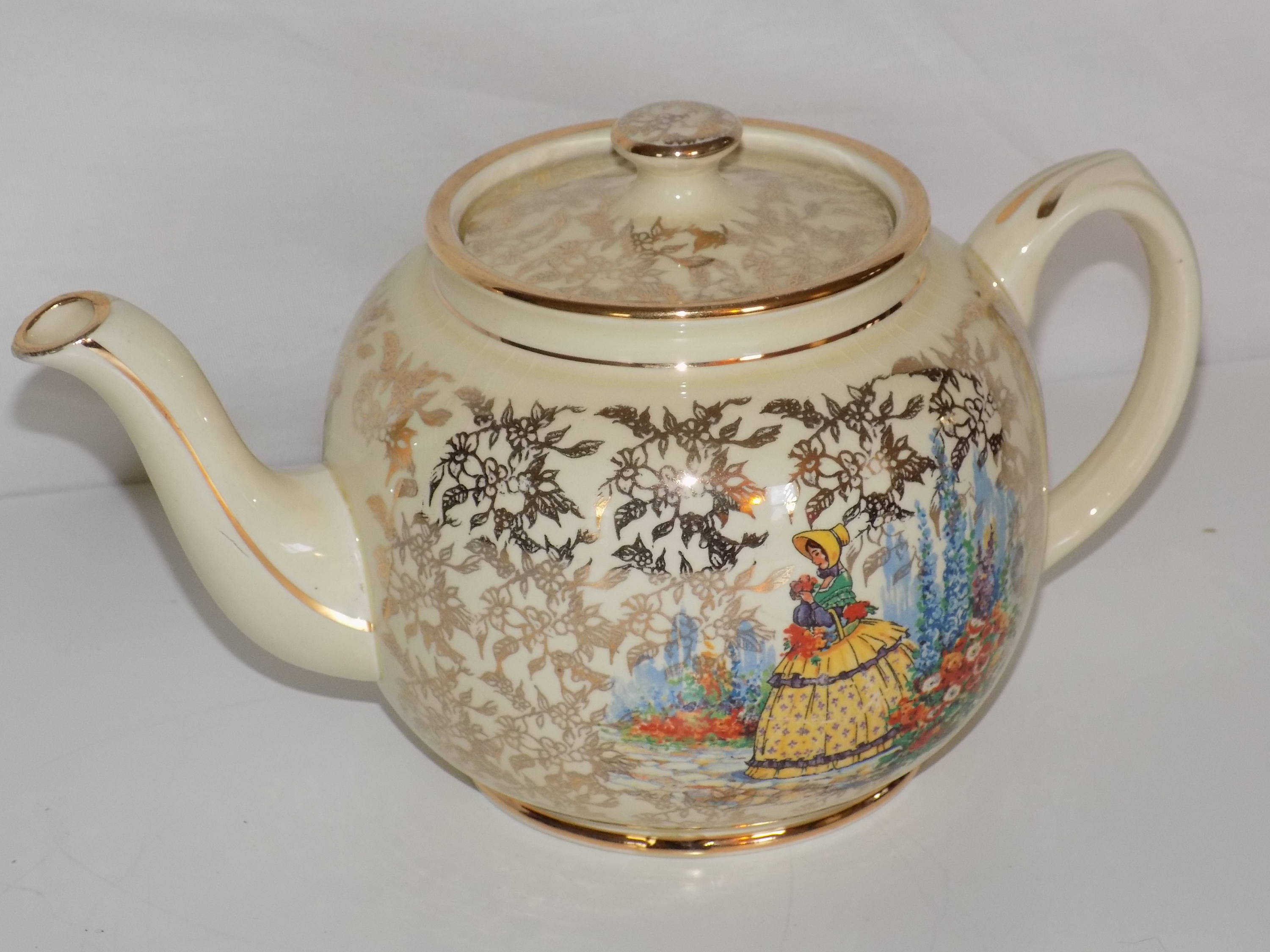 Vintage Sadler Crinoline Lady Teapot Gold Chintz Etsy