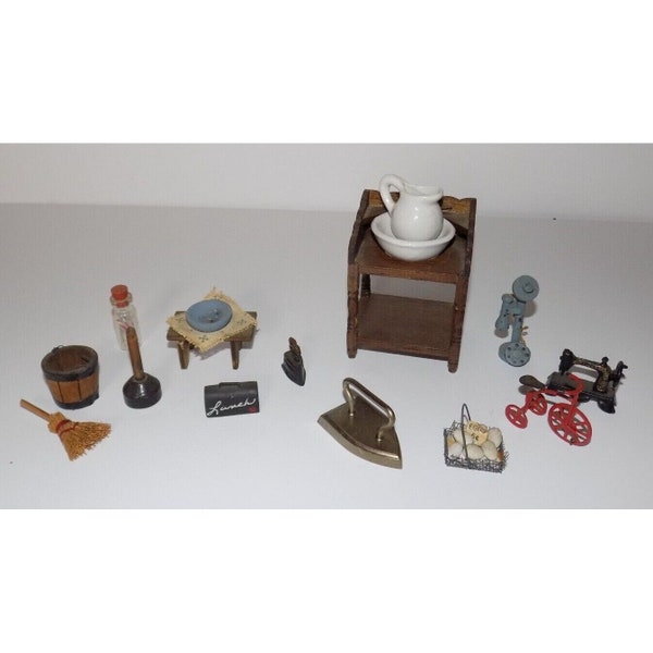Dollhouse Miniatures Sewing Machine Bucket Wash Stand
