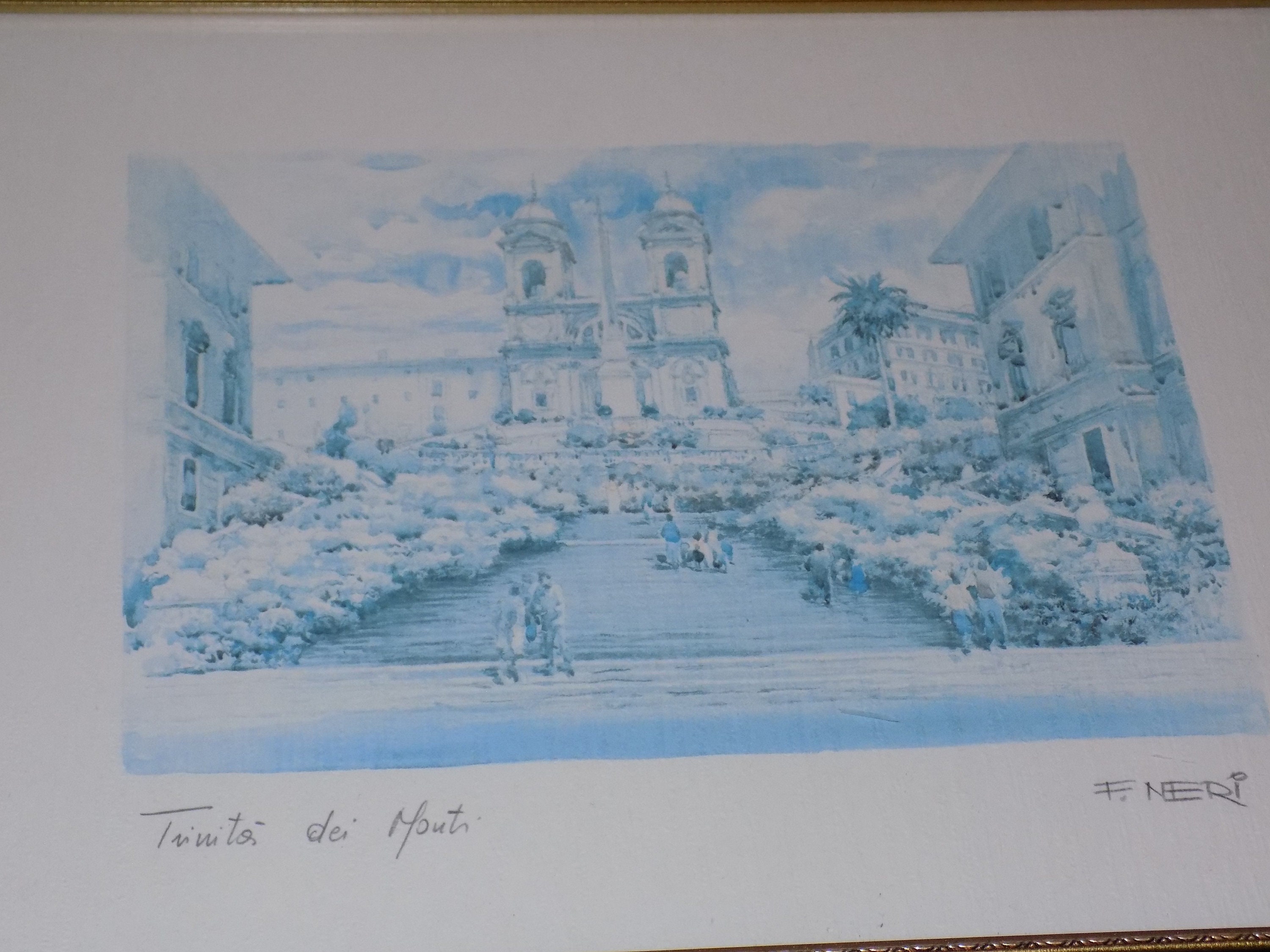 Framed Signed F. Neri Print Trinita Dei Monti Blue White - Etsy