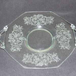 Vintage Etched Glass Plate Saucer WIth Handles