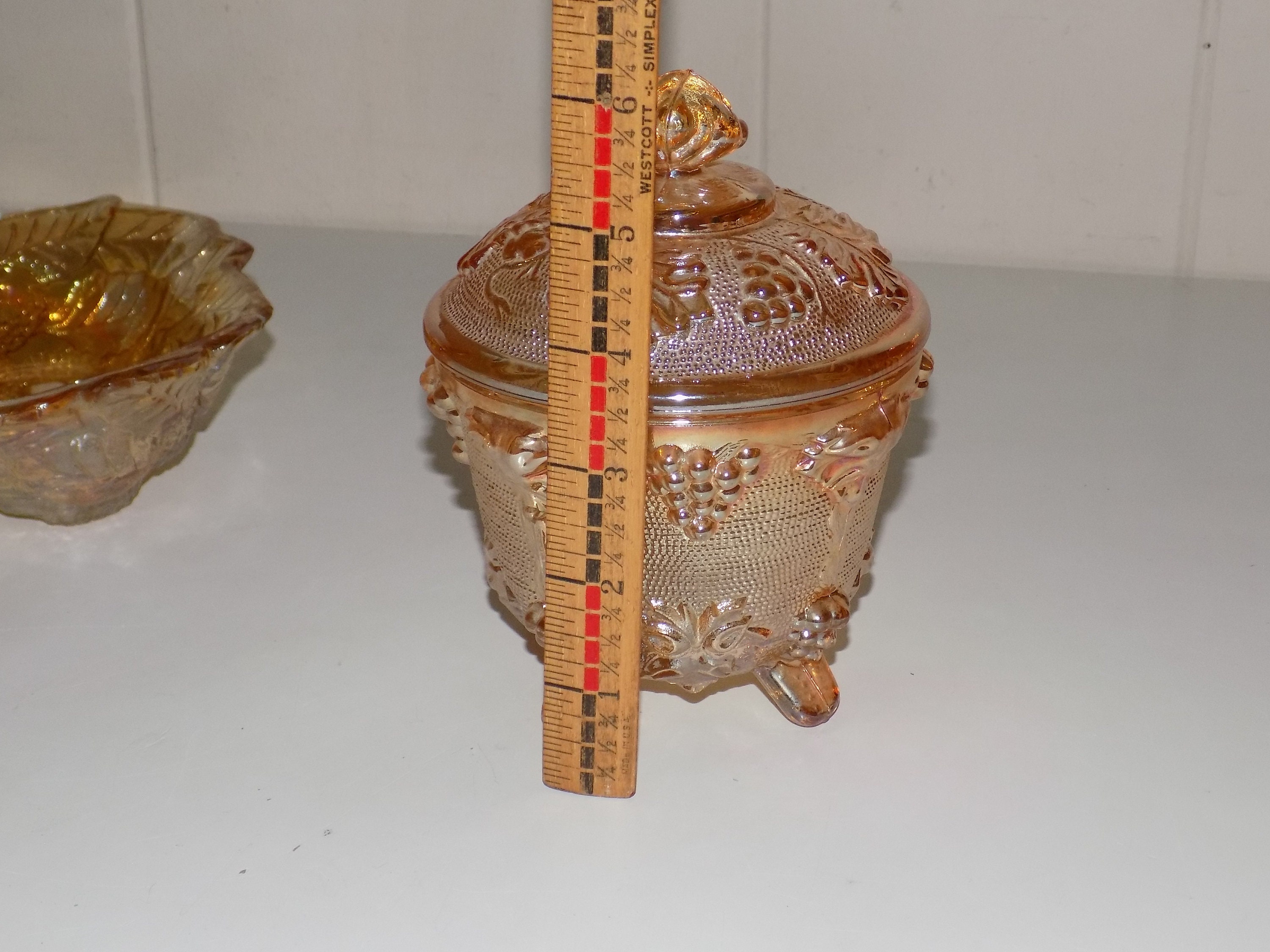 Vintage Iridescent Orange Candy Dish Set Lid Bowl Etsy