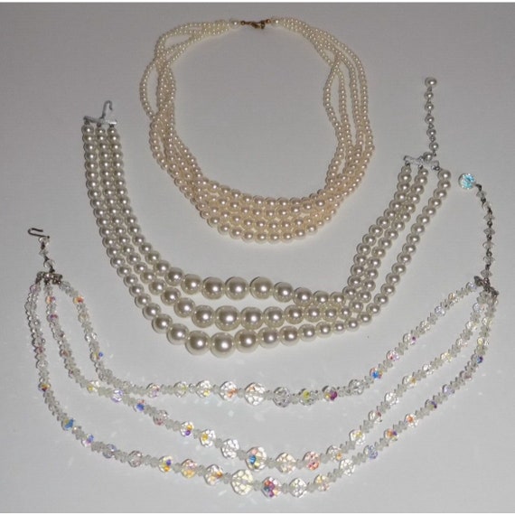 Vintage Beaded Necklace Lot Pearl Iridescent - image 1