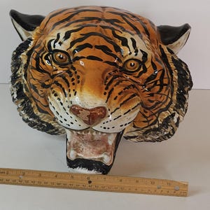 Vintage Terracotta Pottery Tiger Head Handpainted 3D Art Made in Italy