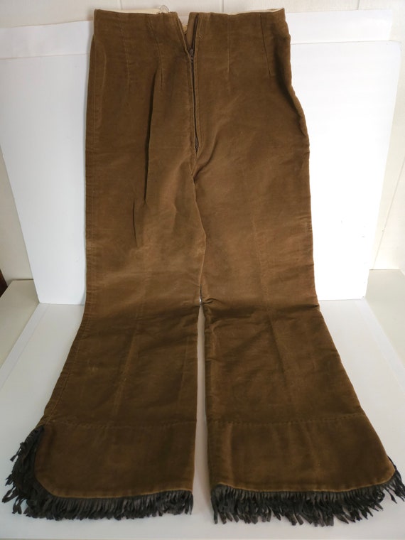 Vintage Suede Vest Pants Set Fringed Brown Outfit - image 7