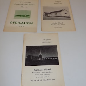 Vintage Evangelical United Brethren Church Dedication Programs PA