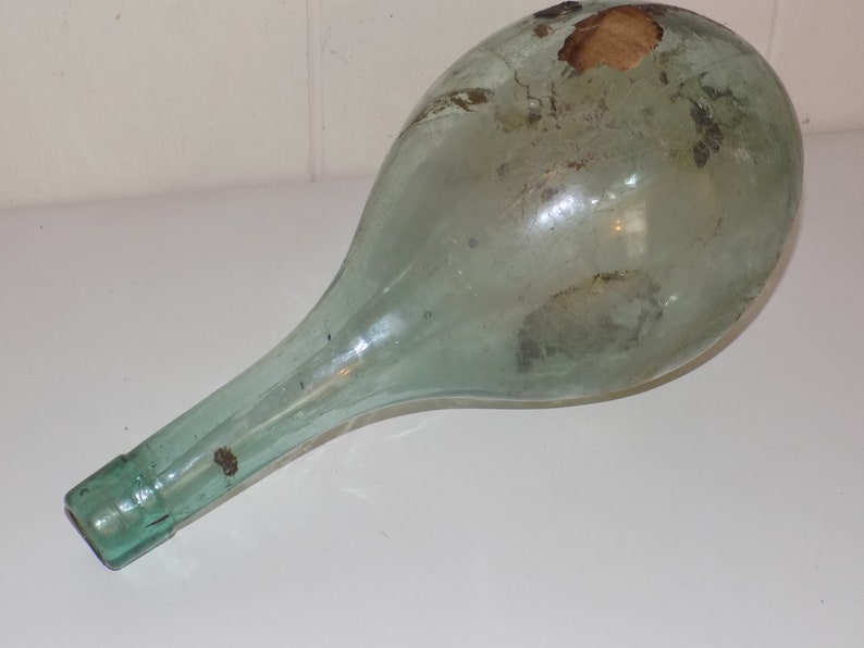 Vintage VCP Blown Glass Green Blue Round Bottom Flask Decanter Bottle