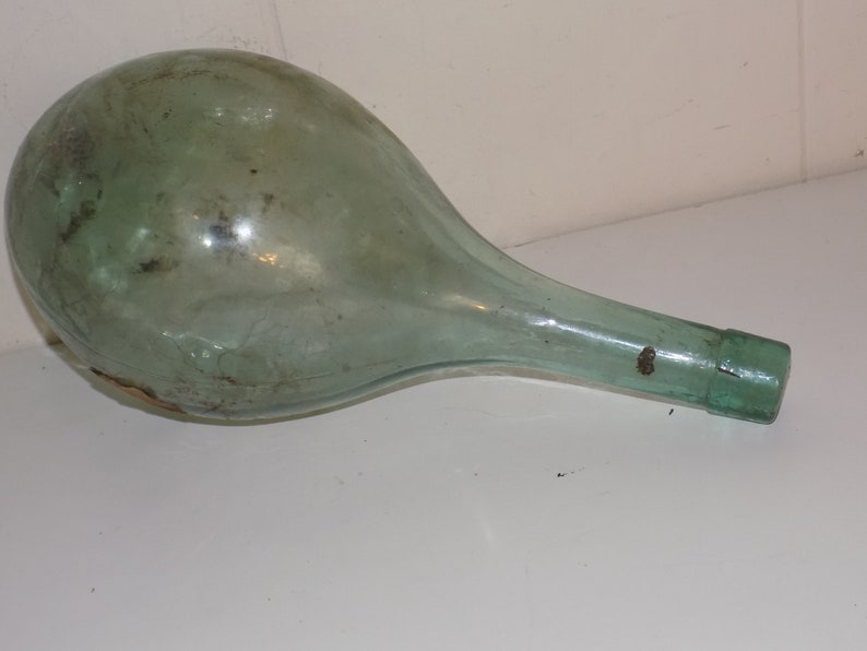 Vintage VCP Blown Glass Green Blue Round Bottom Flask Decanter Bottle
