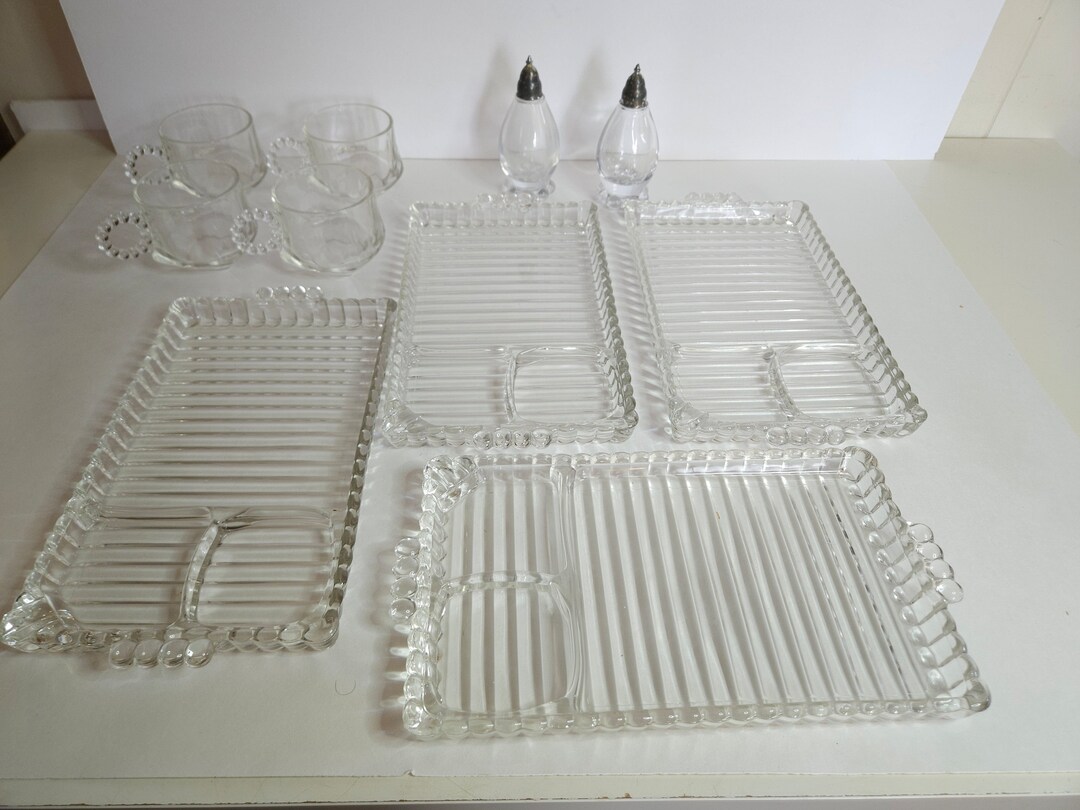Vintage Hazel Atlas Clear Glass Snack Set Serving Tray Cup Salt Pepper Etsy