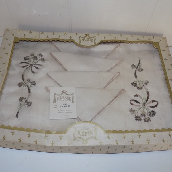 Vintage Majestic Creations 8 Piece Placemat Napkin Set Pure Linen