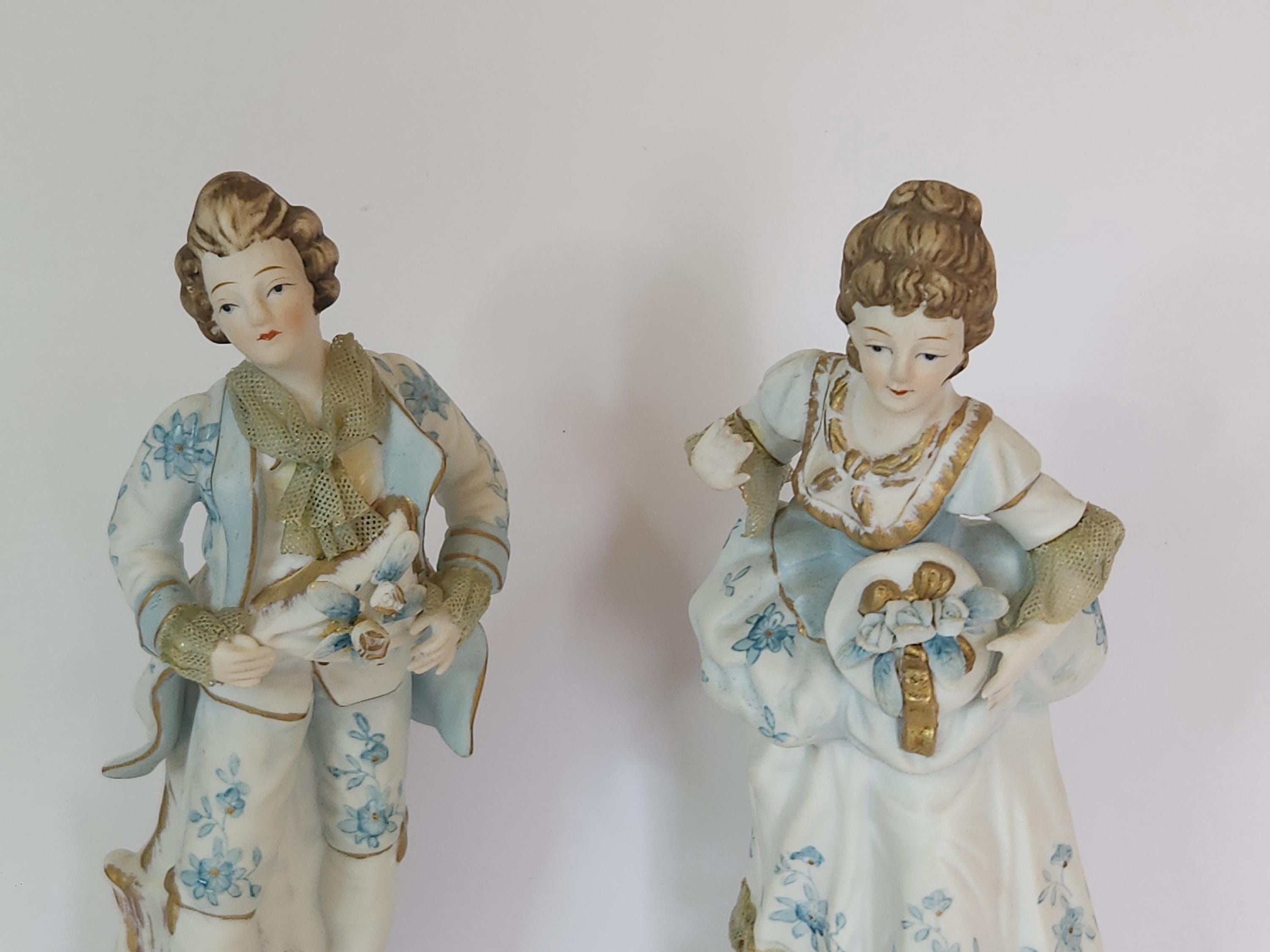 アンティーク ペア フィギュリン Vintage Candrea Handpainted Porcelain Figurines Victorian Couple
