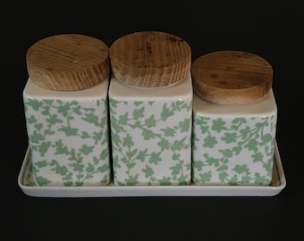 JD　【アメリカ小物】布製テナント　IVY　大学 Vintage Ivy Canister Set - 1980s Kitchen Storage - Calloway
