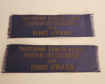 Vintage 1936 Playground Athletic League First Place Ribbon Pair