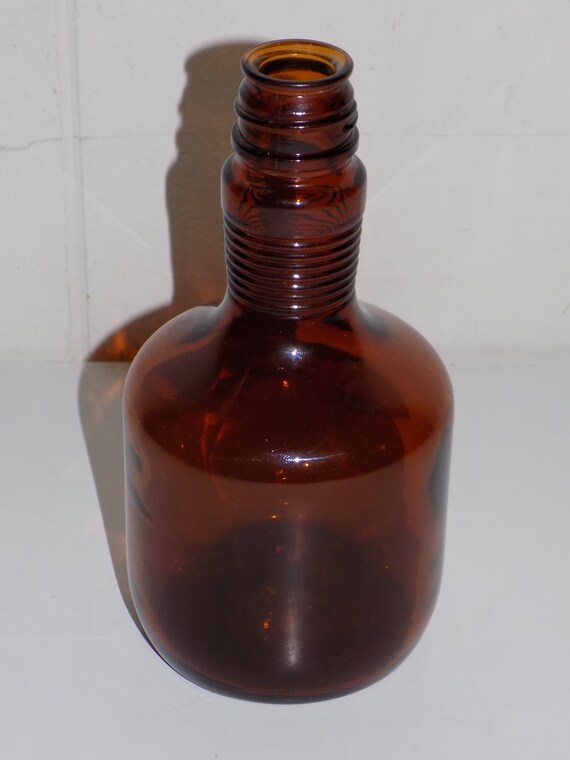 Vintage Brown Glass Bottle Ribbed Neck