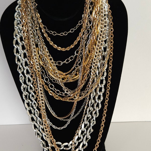 Vintage Chain Style Necklace Lot Silver Gold Tone