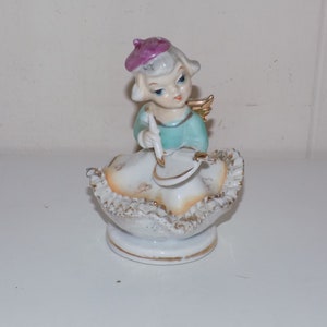 Vintage Porcelain Painting Artist Angel with Palette Gold Trim