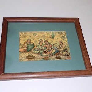 Vintage Framed Matted Art Print Celluloid? Musician Picnic