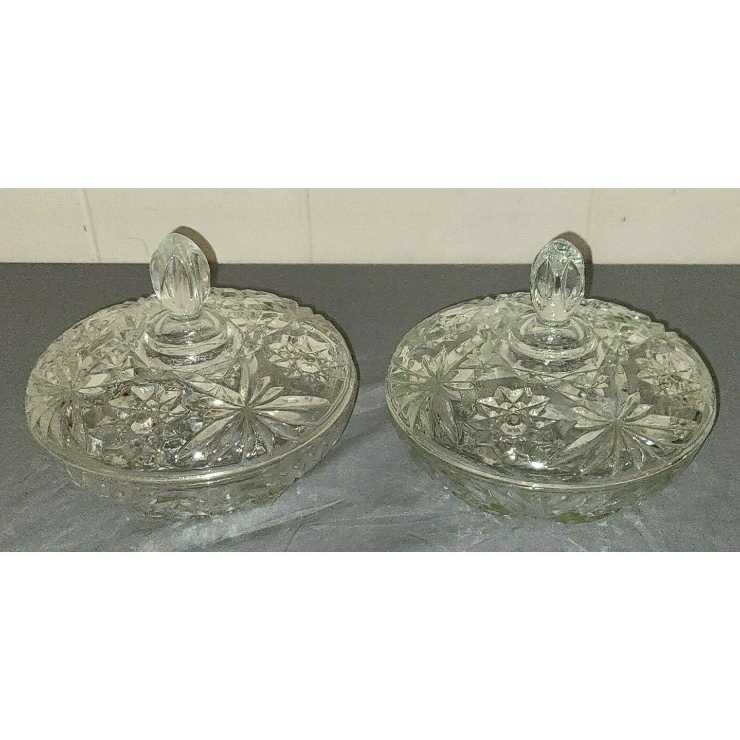 Vintage Cut Glass Candy Dish With Lid Pair Set Collectibles Art