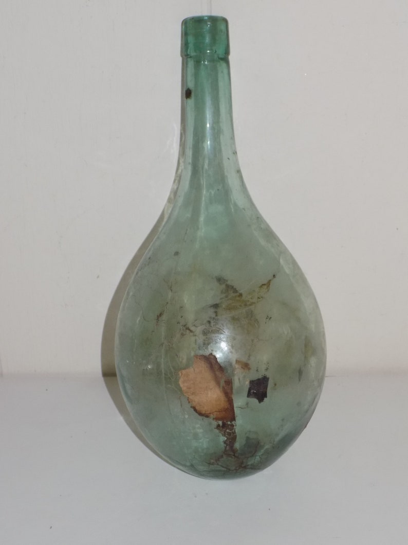 Vintage VCP Blown Glass Green Blue Round Bottom Flask Decanter Bottle