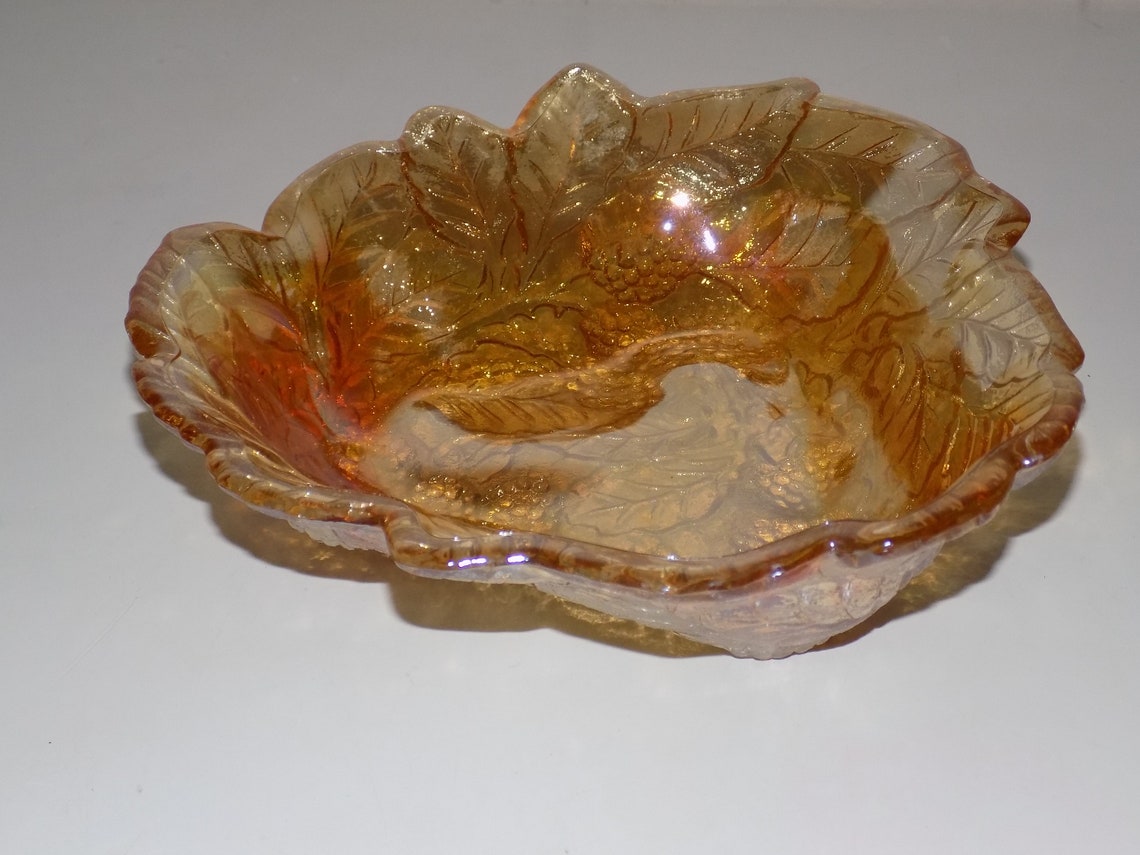 Vintage Iridescent Orange Candy Dish Set Lid Bowl Etsy