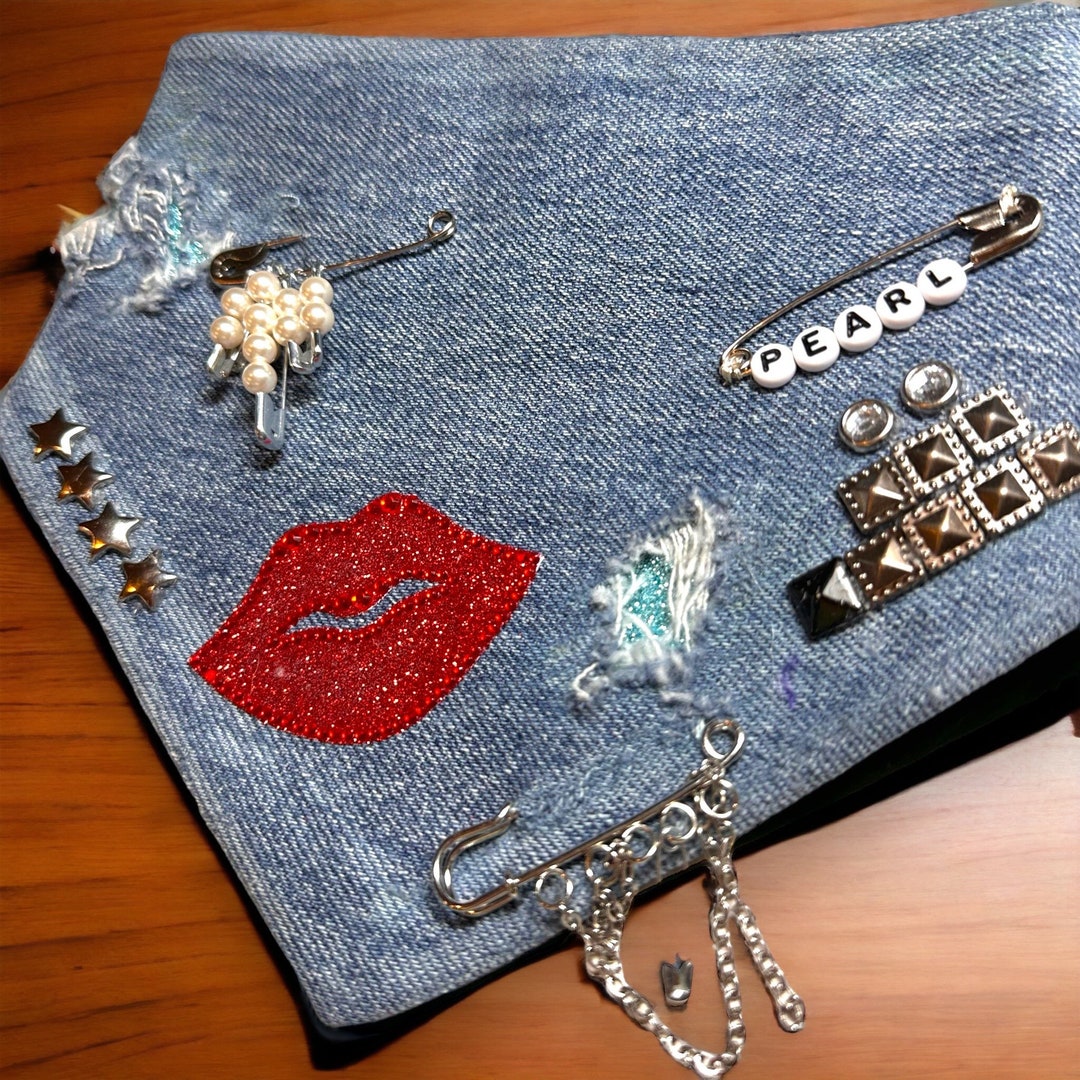 Upcycle Denim Bandana Repurposed Denim Punky Trendy Pins - Etsy