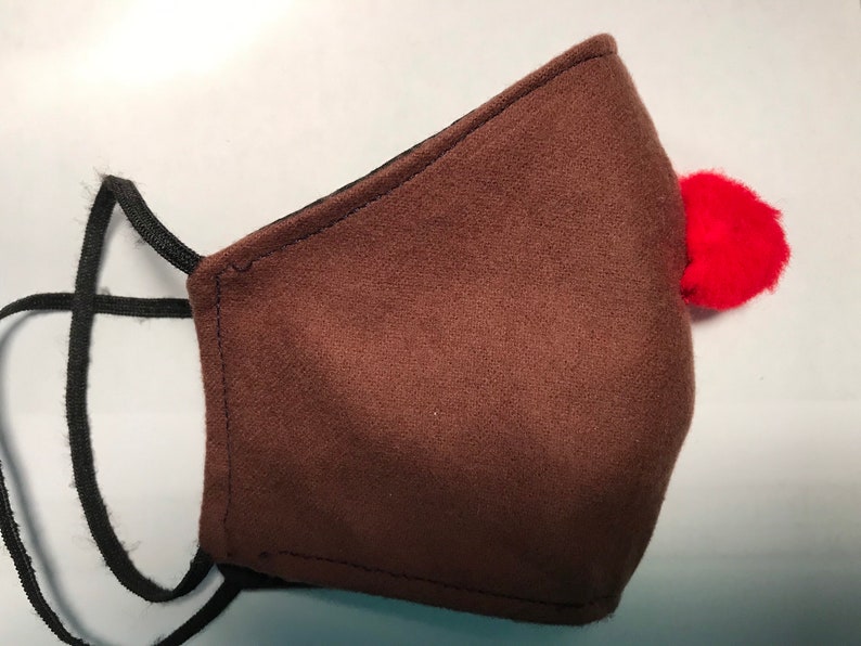 Child Face Mask Flannel Rudolph Red Nose Reindeer Etsy
