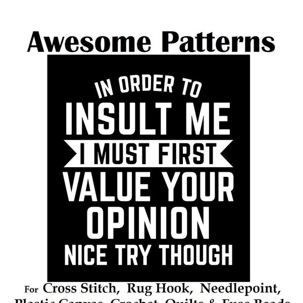 Funny PATTERN for Cross Stitch-Rug Hooking-Plastic Canvas-Needlepoint Tapestry-Perler-Crochet Graphgan-Cheeky Signs-INSTANT Digital Pdf