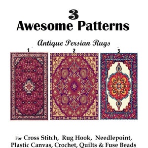 3 motifs de tapis persan VIN pour point de croix compté-tapis crochet-toile en plastique-point d'aiguille-broderie-Perler-Graphgans-Pdf numérique instantané