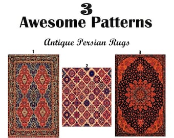 3 RED Persian Rug PATTERNS for Cross Stitch-Rug Hook-Plastic Canvas-Needlepoint-Embroidery-Perler-Graphgans-DiY Decor-INSTANT DiGiTAL Pdf