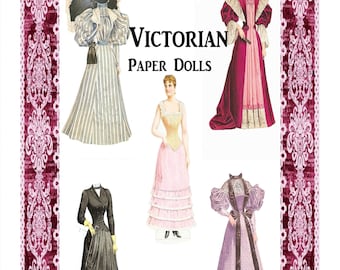 1895 VICTORIAN Paper Dolls DiGiTAL PRINTable Pdf-Vintage Paper Ephemera Fashion Scrapbook Journal Clip Art-Kids Craft Toy-Have a D0LL PARTY
