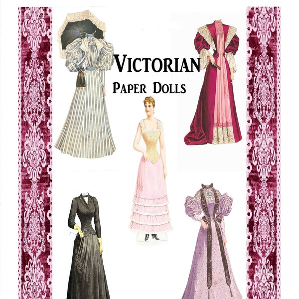 1895 VICTORIAN Paper Dolls DiGiTAL PRINTable Pdf-Vintage Paper Ephemera Fashion Scrapbook Journal Clip Art-Kids Craft Toy-Have a D0LL PARTY