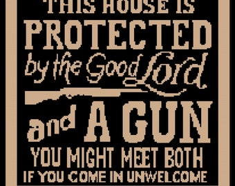 Protected by The Lord PATTERN for Cross Stitch-Rug Hooking-Plastic Canvas-Needlepoint Tapestry-Perler-Crochet Graphgan-INSTANT Digital Pdf