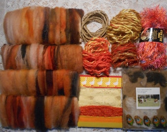 AWESOME Orange Fiber Bundle Assortment, ALPACA Wool, Hand Dyed Roving, Weaver + Needle Felting & Yarn Spinning, Fibre Arts TAPESTRY Destash