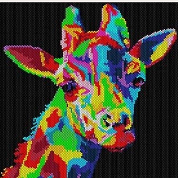 Regenbogen Giraffe PERLENMUSTER, Perler + Perlenwebgerät + Peyote + Ziegelstich-Perlen Tapisserie-Wandbehang SOFORT digitaler Download