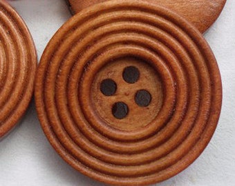 6 Wood Buttons-25mm-Sewing-Knitting-Jewelery-Scrapbooking Supplies-Big Brown Buttons-Yarn Crafts Notions-SUPPLY DESTASH