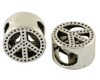 2 Peace Sign Beads-Silver Braid + Dreadlock Hair Jewelry-Dread Schmuck-Large Hole Metal Loc Bling-FUN Dreadlocs that Are YOU