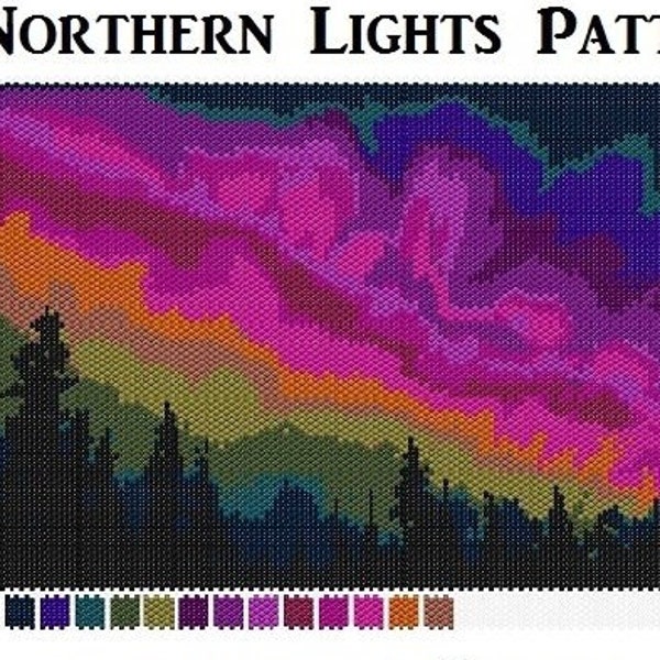 Northern Lights BEADWORK PATTERN-Perler + Bead Loom + Peyote + Brick Stitch Beading Tapestry Wall Hanging-Aurora-DiGiTAL Downloads