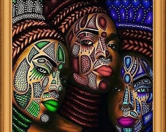 3 modèles de dames africaines pour point de croix-toile à crocheter-toile en plastique-point d'aiguille tapisserie-perler-crochet Graphgan-Afrique-PDF numérique instantané
