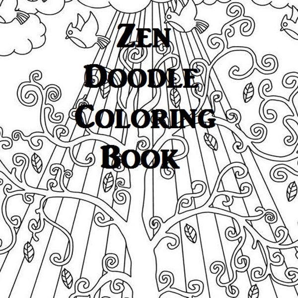 Zen Doodle Coloring Book, 50 Page PDF, FUN Pages Adult Colouring Book, Mandala Meditation Art, Paisley, Kids Crafts INSTANT Digital Download