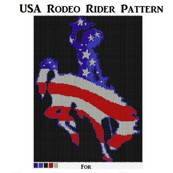 Patriotisches Cowboy-PERLENMUSTER, Perler + Bead Loom + Peyote + Brick Stitch Beading Gobelin-Wandbehang, Rodeo USA Patriot Art, Digital