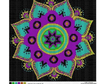 Motif perlé Lotus Mandala - Perler + métier à tisser + Peyotl + Tapisserie en perles Brick Stitch - Tenture murale de yoga - Téléchargement numérique instantané