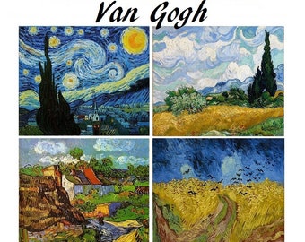 4 MOTIFS Van Gogh pour point de croix-toile en plastique-point d'aiguille-tapisserie-accrochage de tapis-crochet Graphgans-bricolage nuit étoilée-PDF numérique instantané