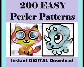 200 EASY Perler FUSE Bead PATTERNS-Kids Crafts Pattern Templates for Melty-Hama-Nabbi-Pyssla Hot Melt Iron Fuse Beads-DiGiTAL Download Pdf