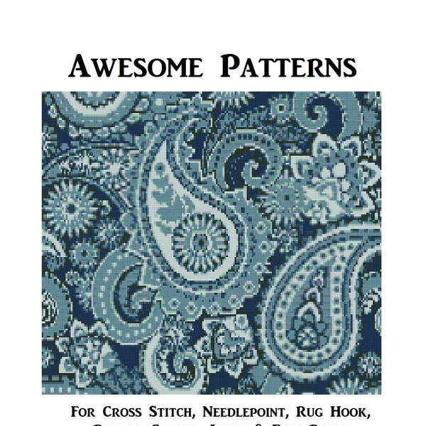 Paisley Cross Stitch PATTERN, Rug Hooking Plastic Canvas Needlepoint Tapestry Perler & Crochet Graphgans, INSTANT Digital Pd